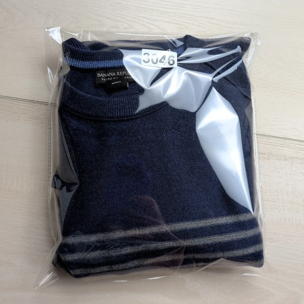 Banana Republic Sweater Mens‎ XL Blue Striped Merino Wool Crew Neck Long Sleeve